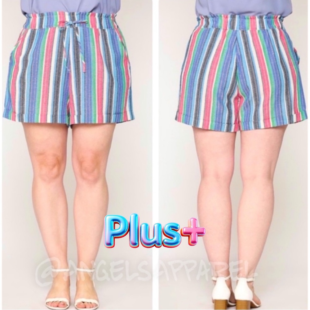 ➕Sz./Multi-colored Shorts with a Folded Hem & self-tie waist, (XL & 1x)➕